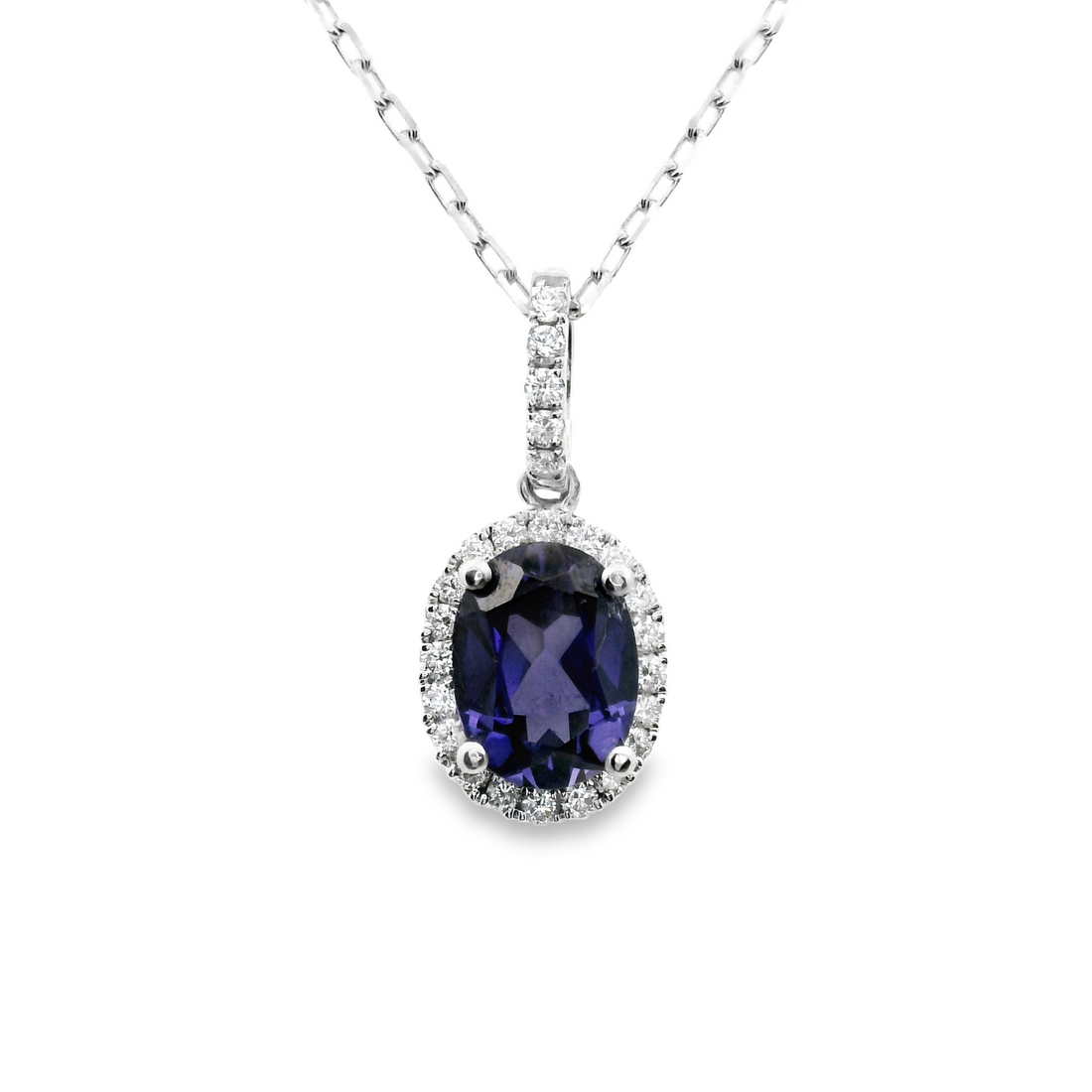 18kt White Gold Lab Grown Sapphire And Natural Diamonds Pendant (1.86ct)