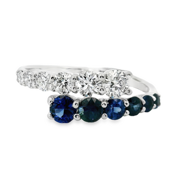 18kt White Gold Natural Round Sapphires and Natural Round Diamonds Ring (1.12ct)