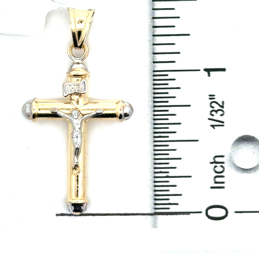 14kt Two-Tone Gold Italian Made Crucifix Pendant (1.77g)