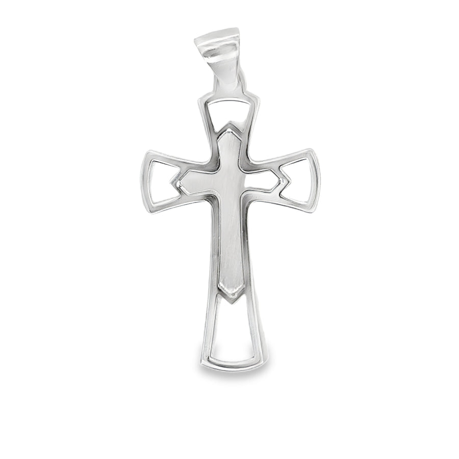 18K White Gold Italian Made Cross Pendant (1.7g)