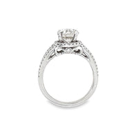 18K White Gold Natural Round Brilliant Diamond Halo Engagement Ring (1.51ct)