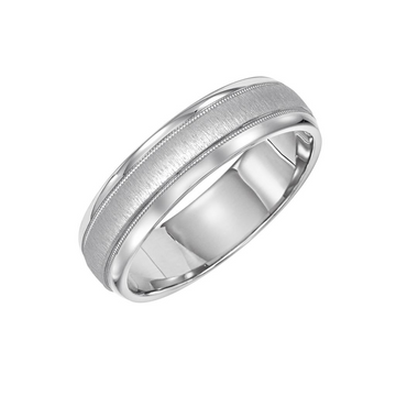 Artcarved 14kt White Gold 6mm Vertical Finish and Milgrain Detail Wedding Band