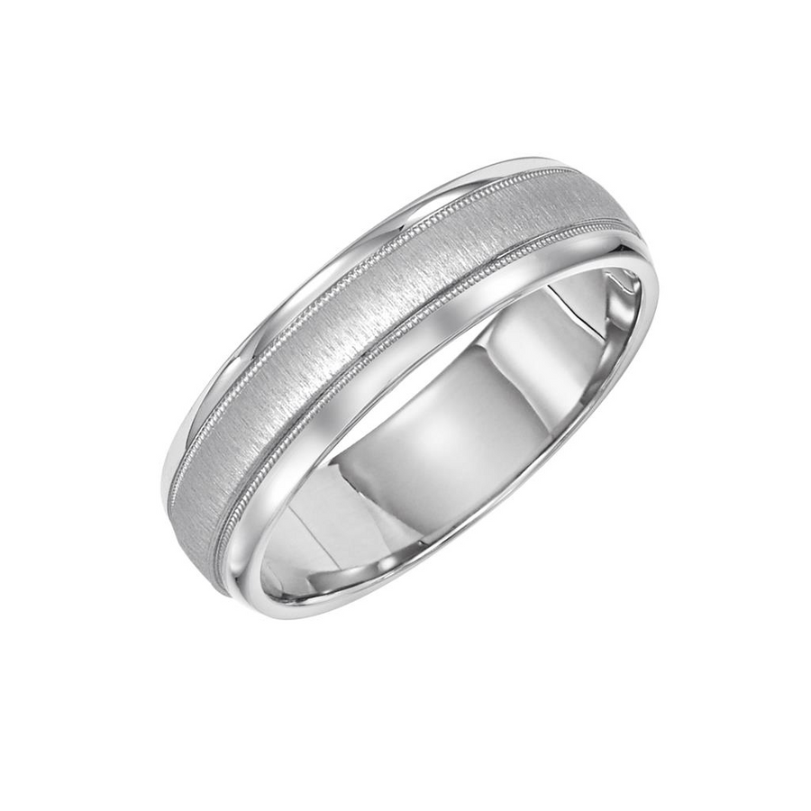 Artcarved 14kt White Gold 6mm Vertical Finish and Milgrain Detail Wedding Band