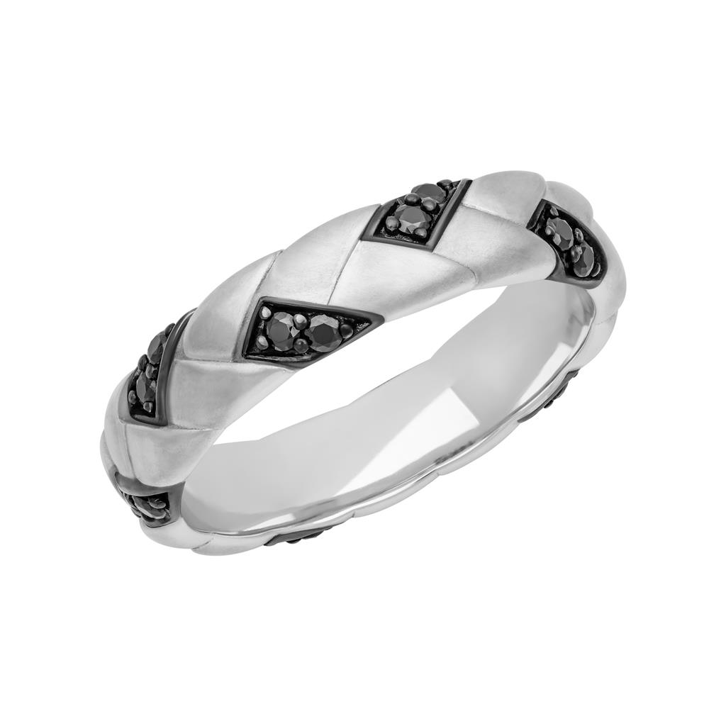 Goldman 14kt White Gold Natural Full-Cut Black Diamond 5mm Woven Ring (.40ct)