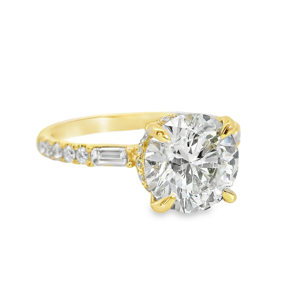 18kt Yellow Gold Lab-Grown Round & Natural Baguette Diamonds Engagement Ring (2.54ct)
