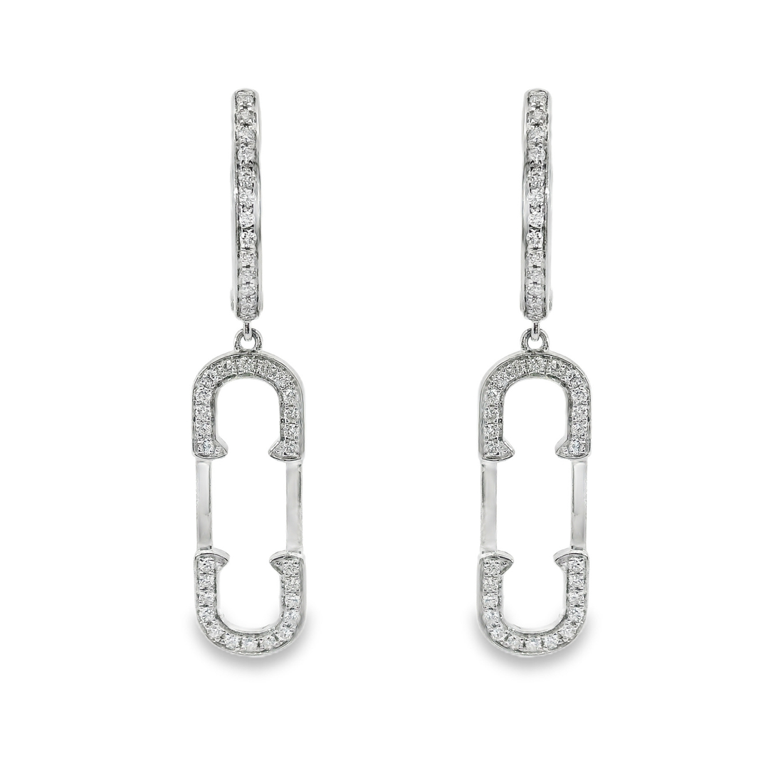 18kt White Gold Round Natural Diamond Drop Safety Pin Earrings (.33ct)