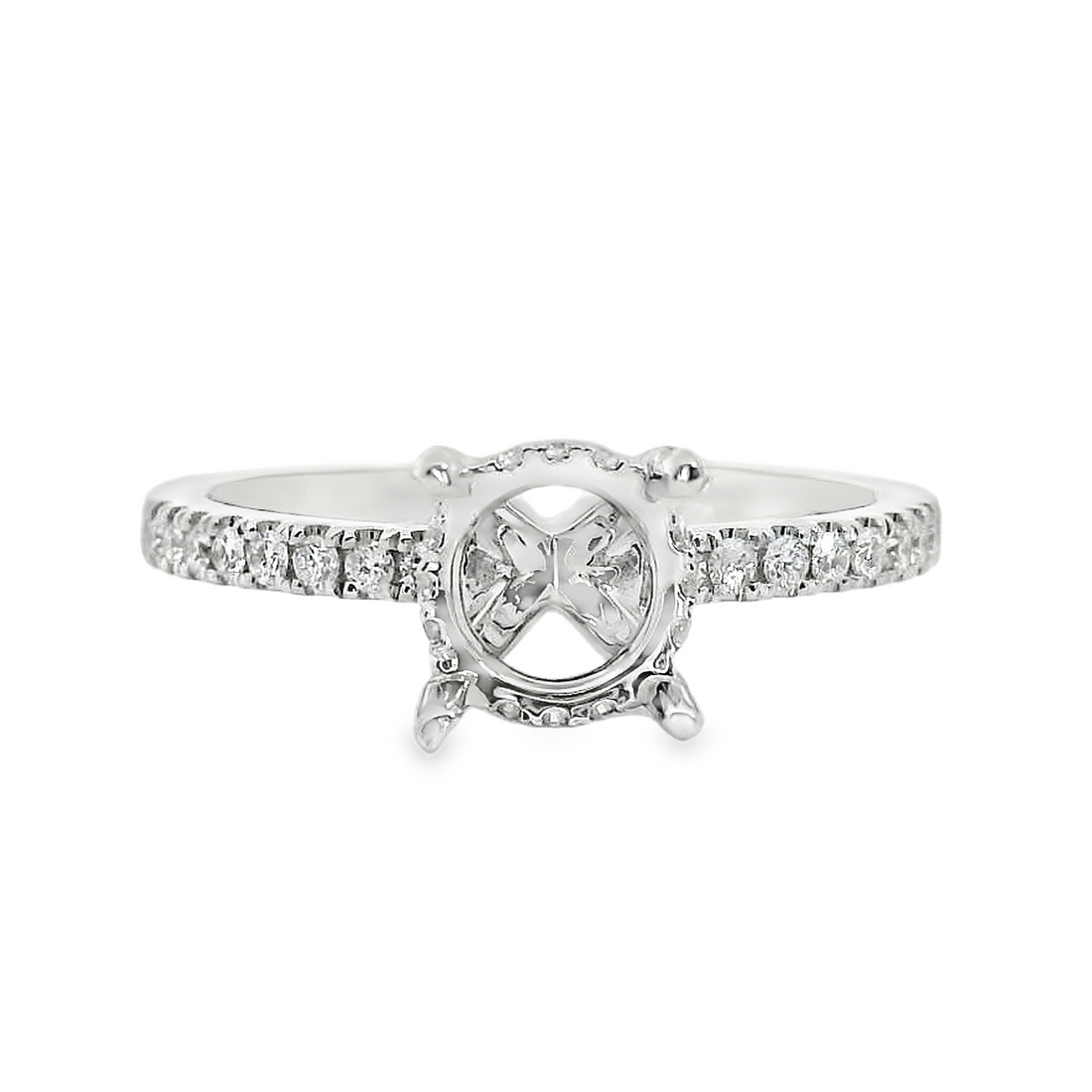 18kt White Gold Full-Cut Diamond Hidden Halo Semi-Mount Ring (.24ct)