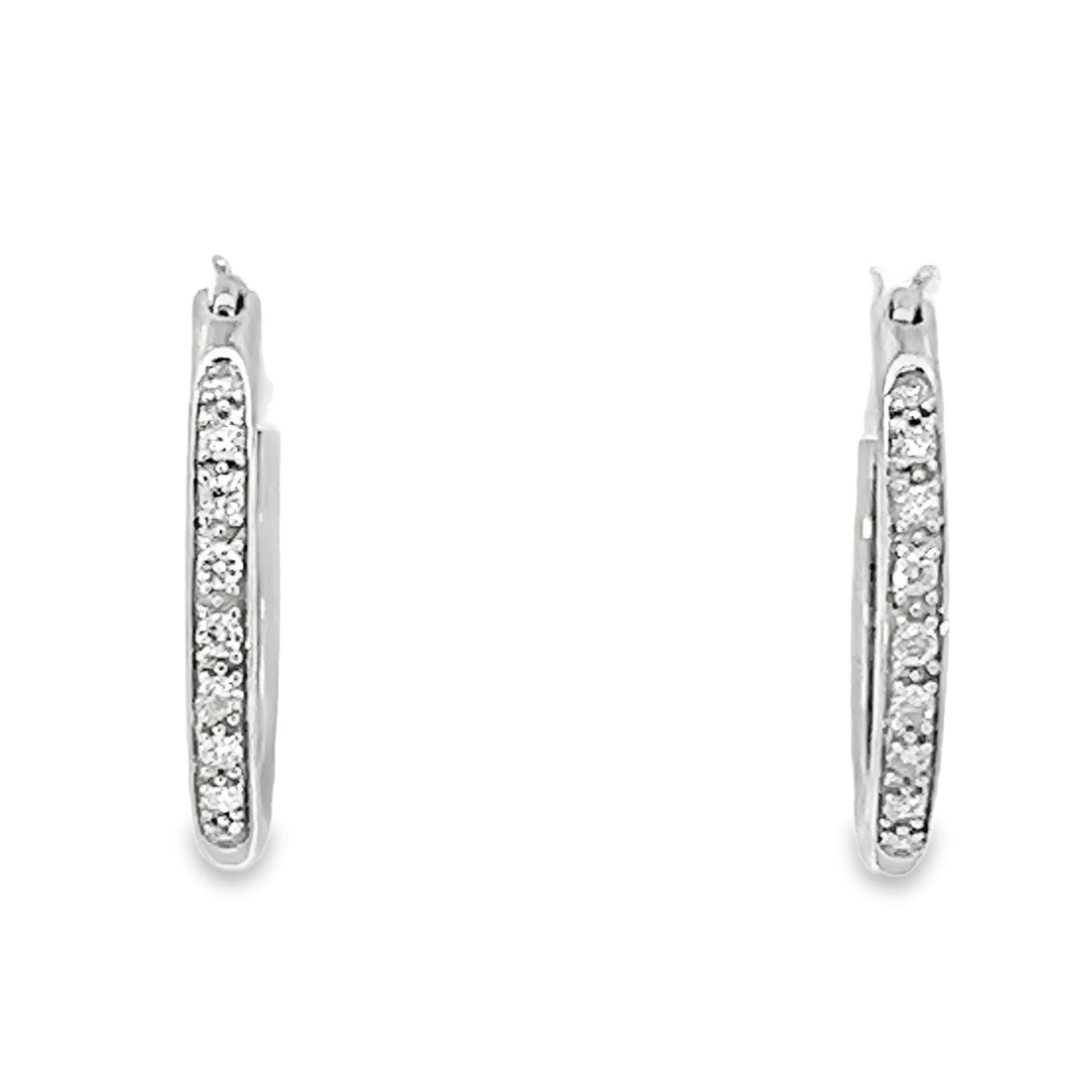 18K White Gold Small Hoop Diamond Earrings (0.09ct)