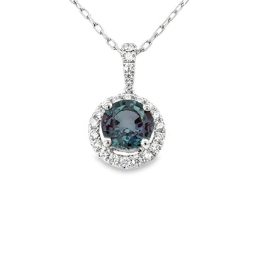 18kt White Gold Natural Diamonds And Lab-Grown Alexandrite Pendant (1.67ct)