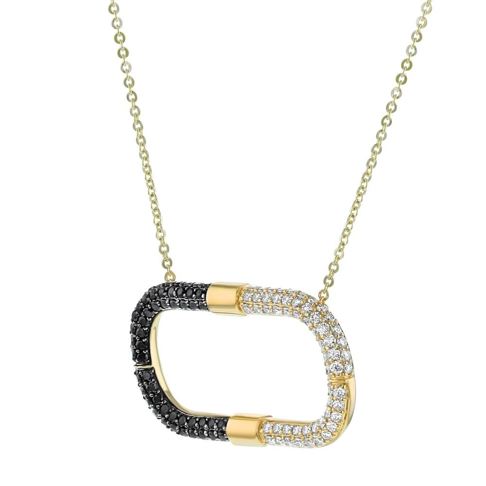 Oro Alexander 14kt Yellow Gold Natural Black and White Diamonds Elongated Tube Pendant (1.06ct)
