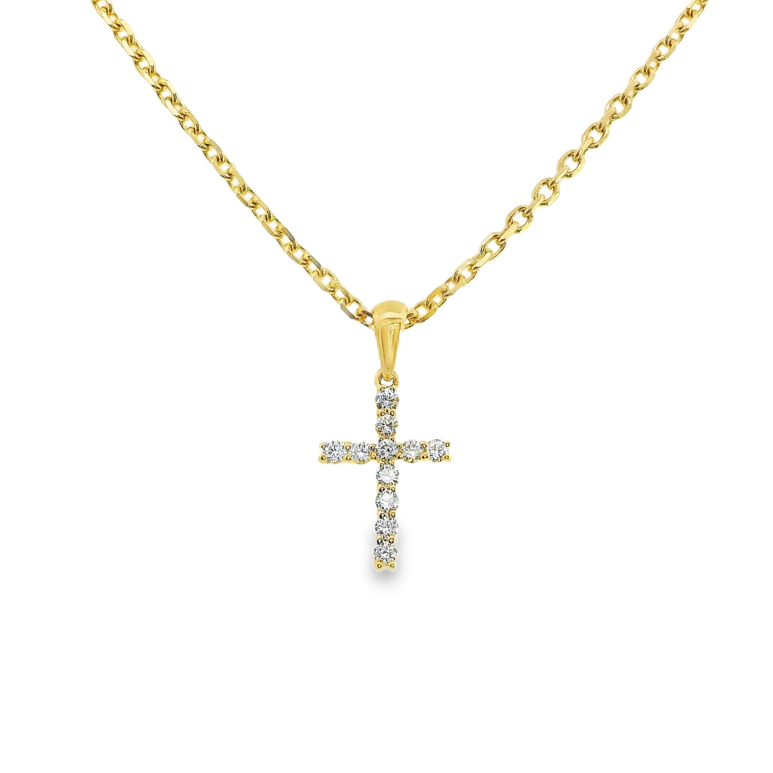 14kt Yellow Gold Natural Round Diamond Cross Pendant (0.14ct)