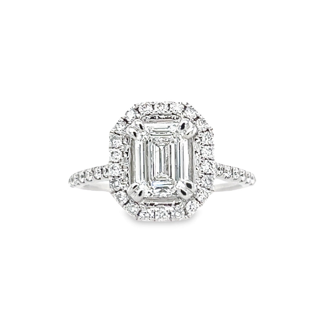 14K White Gold Natural Emerald Cut Diamond Engagement Ring (1.02ct)