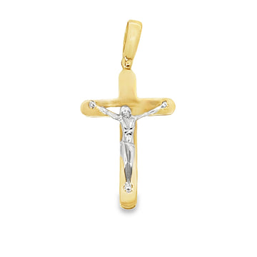 18K Two-Tone Gold Italian Made Crucifix Pendant (5.8g)