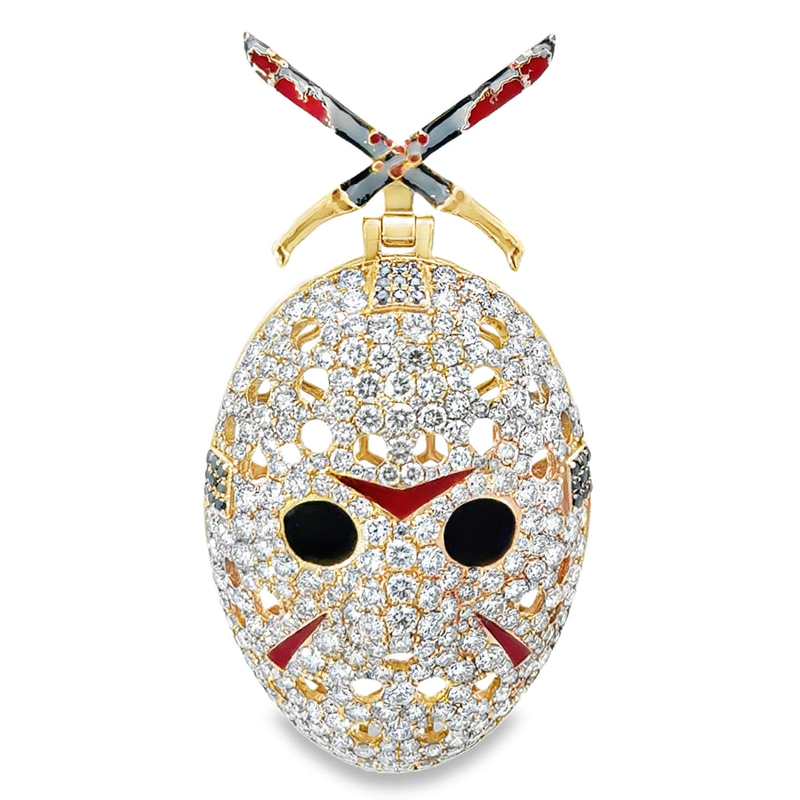 14K Yellow Gold and Natural Diamond "Jason" Hockey Mask Pendant (9.46ct)