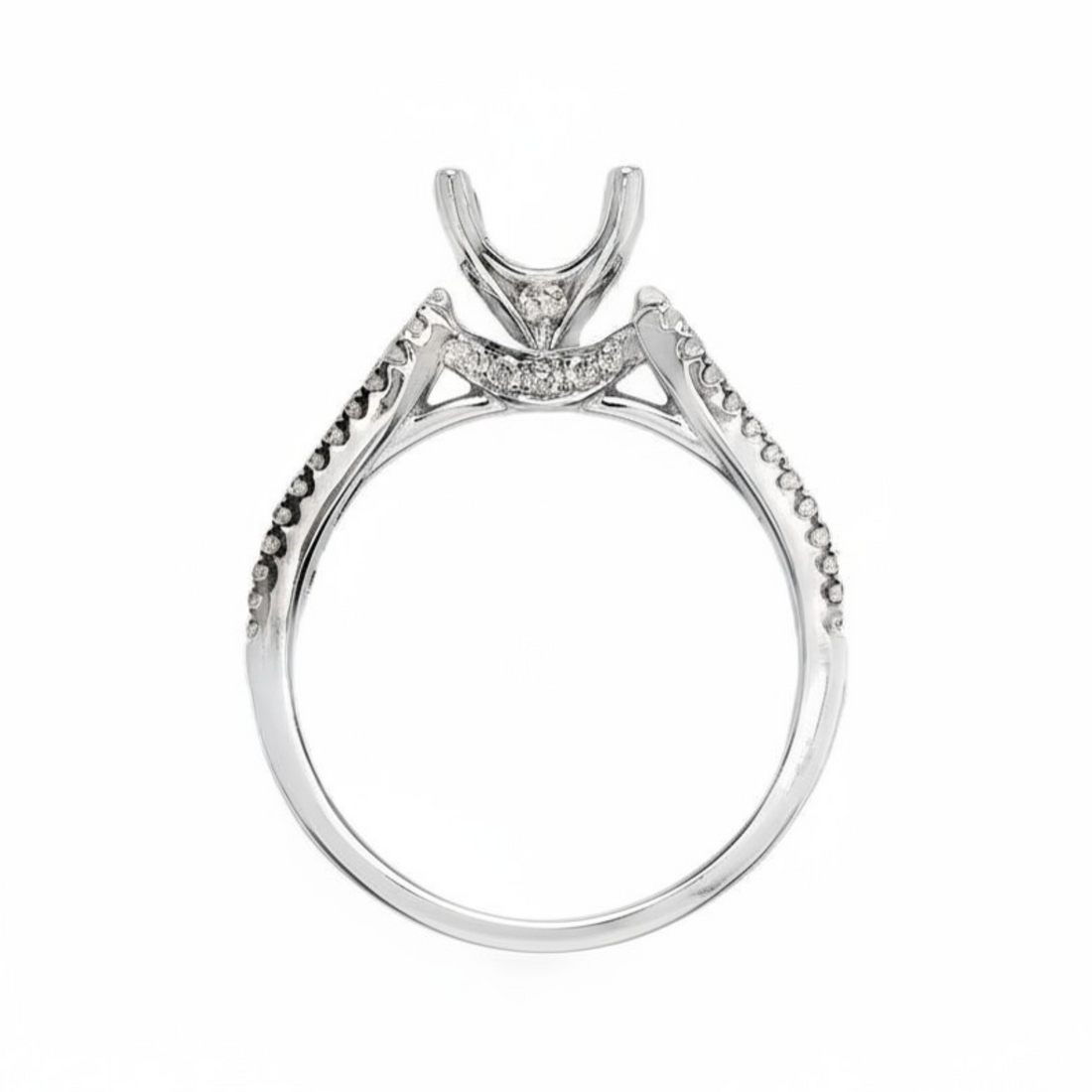 18kt White Gold Natural Full-Cut Diamonds Semi-Mount Ring (.77ct)