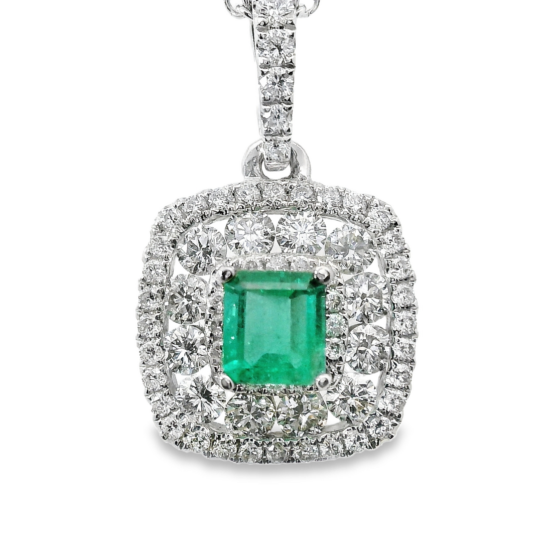 18kt White Gold Natural Diamonds And Natural Emerald Pendant (0.93ct)