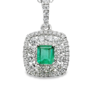 18kt White Gold Natural Diamonds And Natural Emerald Pendant (0.93ct)