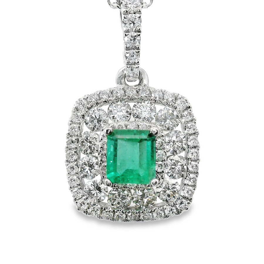 18kt White Gold Natural Diamonds And Natural Emerald Pendant (0.93ct)