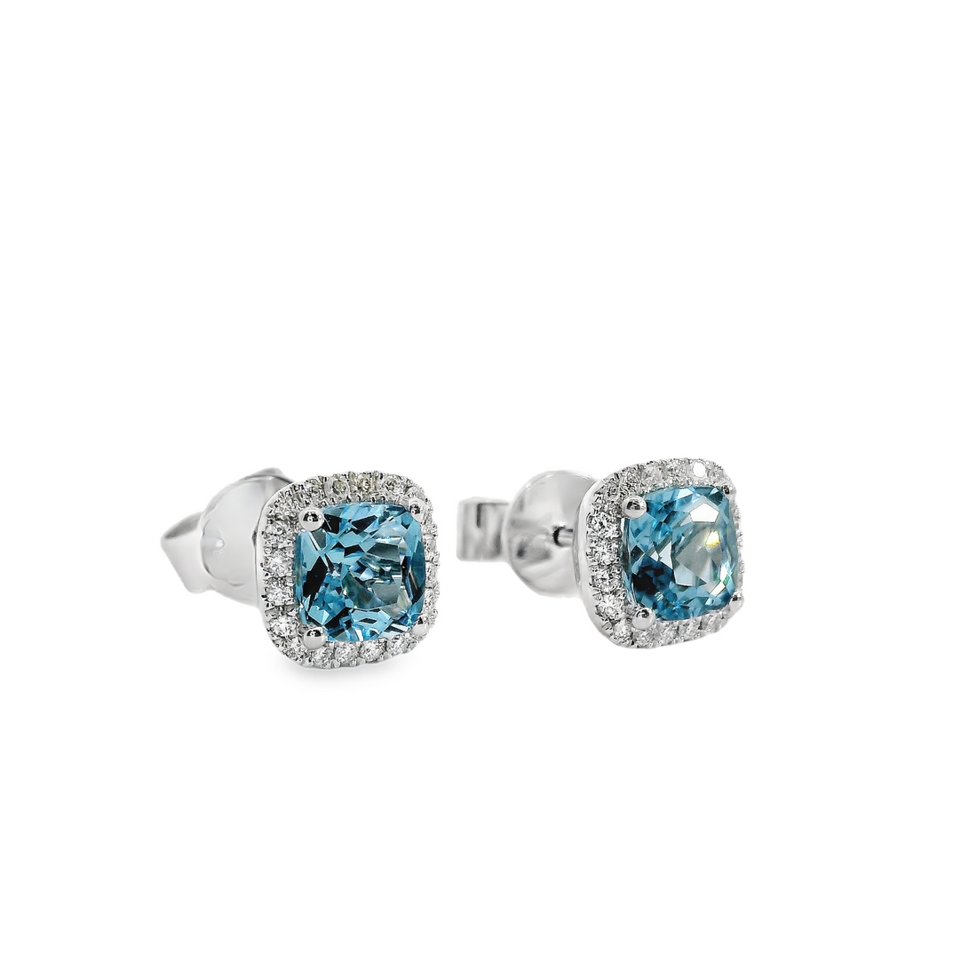 18kt White Gold Natural Cushion Topaz and Natural Round Diamond Earrings (1.63ct)