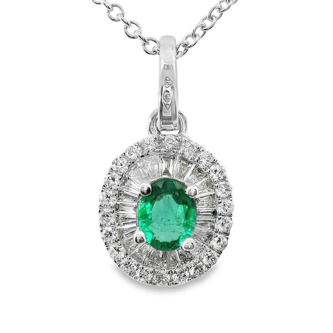 18kt White Gold Natural Emerald And Natural Diamonds Pendant (0.69ct)
