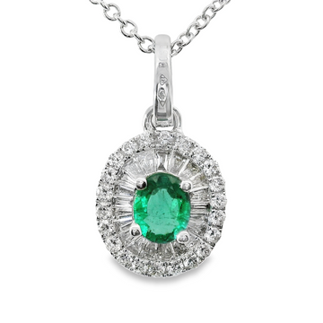 18kt White Gold Natural Emerald And Natural Diamonds Pendant (0.69ct)