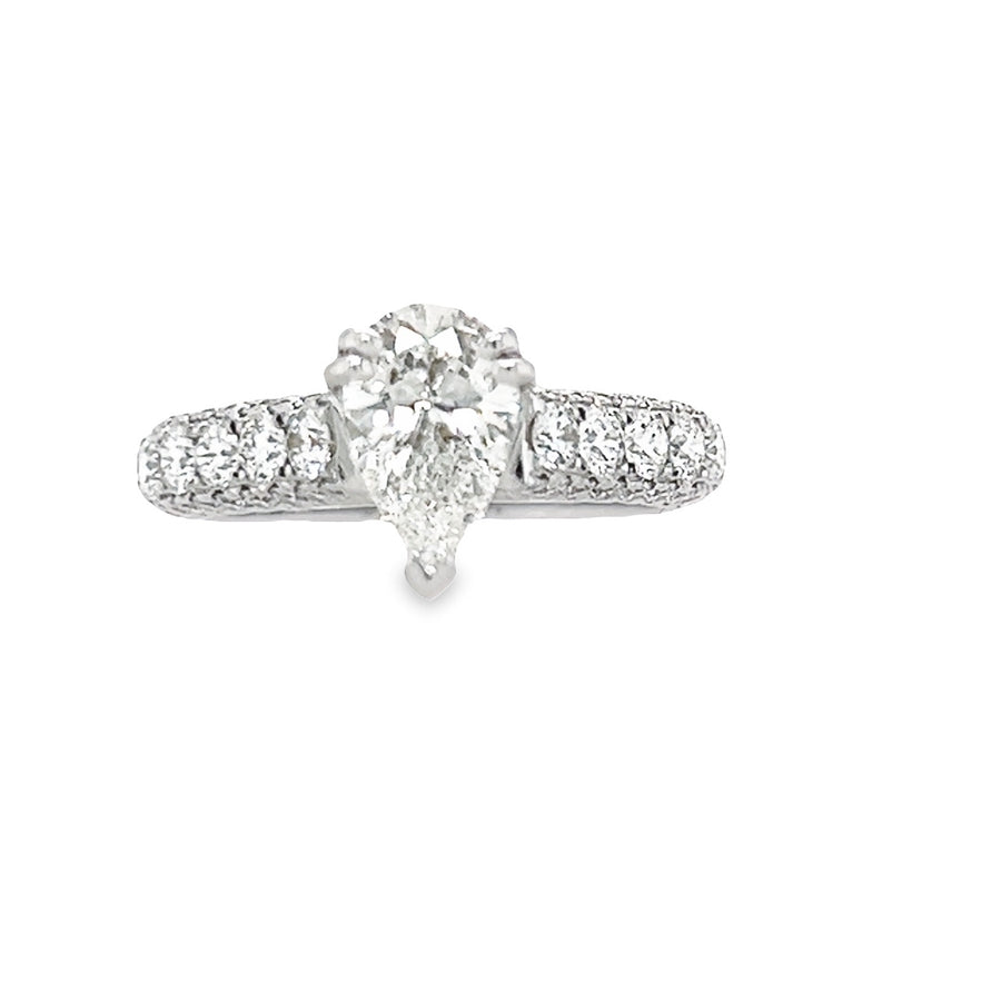 18K White Gold Natural Pear Brilliant Diamond Engagement Ring (1.02ct)