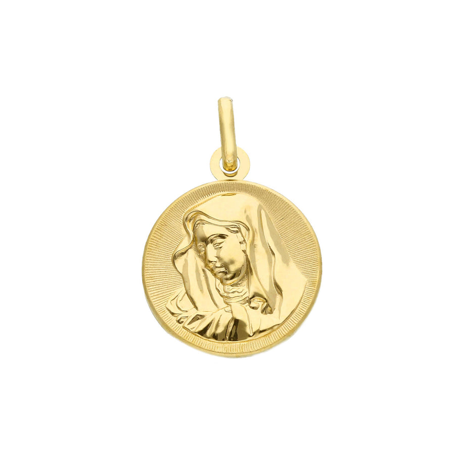 18K Yellow Gold Italian Made Blessed Mary Medal Pendant (2.57g)