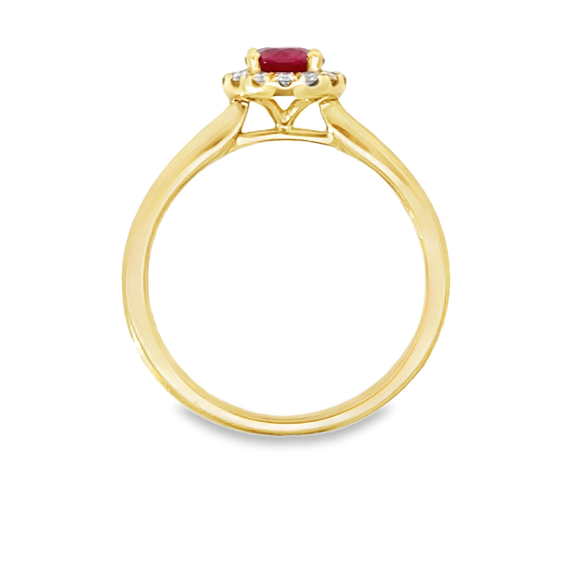 18kt Yellow Gold Round Natural Ruby and Round Natural Diamonds Ring (0.68ct)