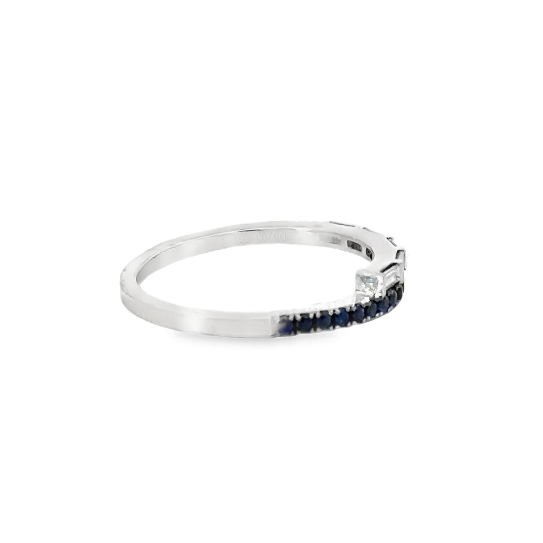 18kt White Gold Baguette Natural Diamonds and Round Natural Sapphires Ring (0.35ct)