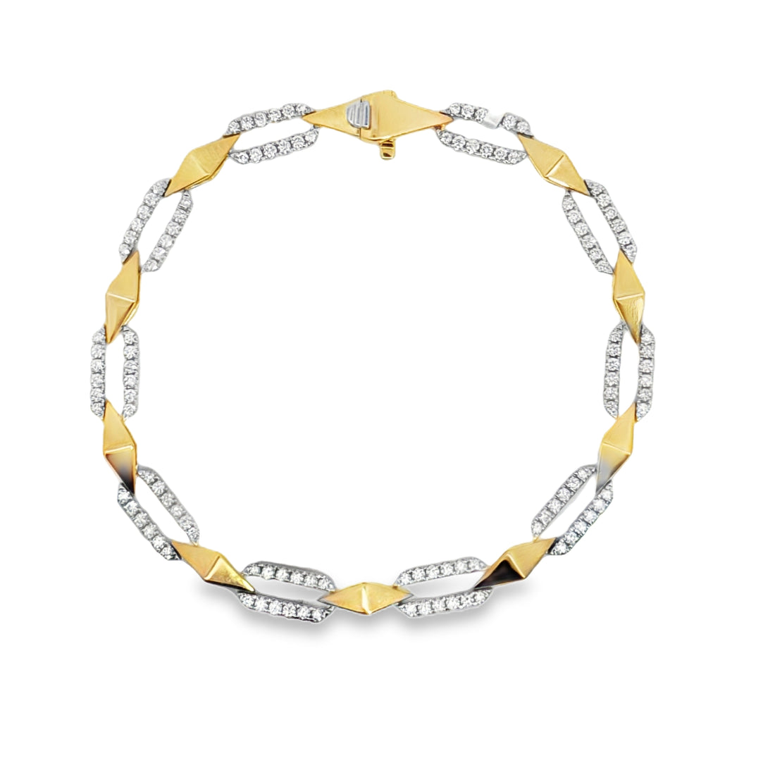 18kt Two-Tone 7" Natural Round Diamond Oval Link Bracelet (1.01ct)