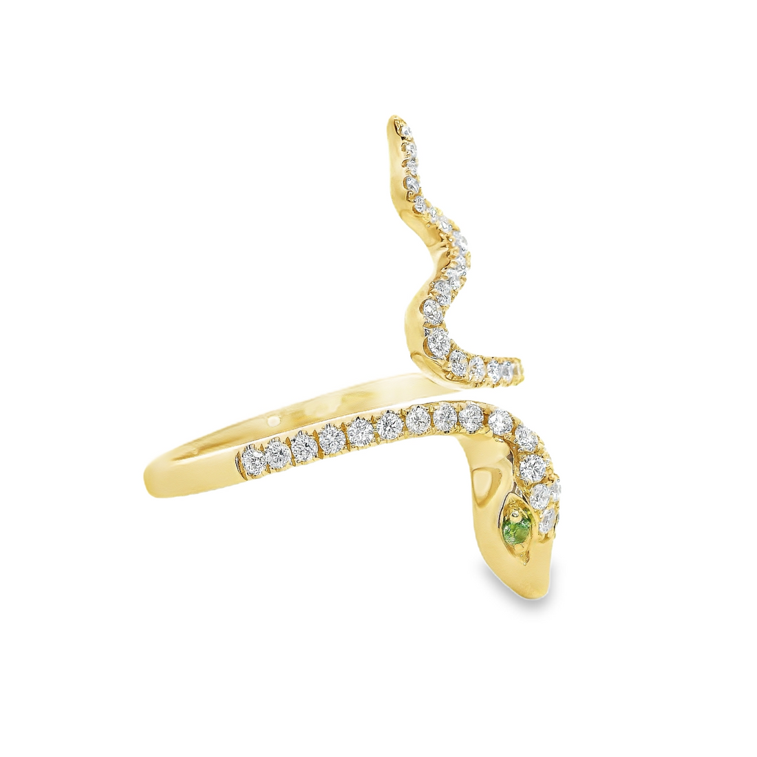 18kt White Gold Natural Round Diamond & Natural Round Tsavorite Garnet Snake Ring (.36ct)
