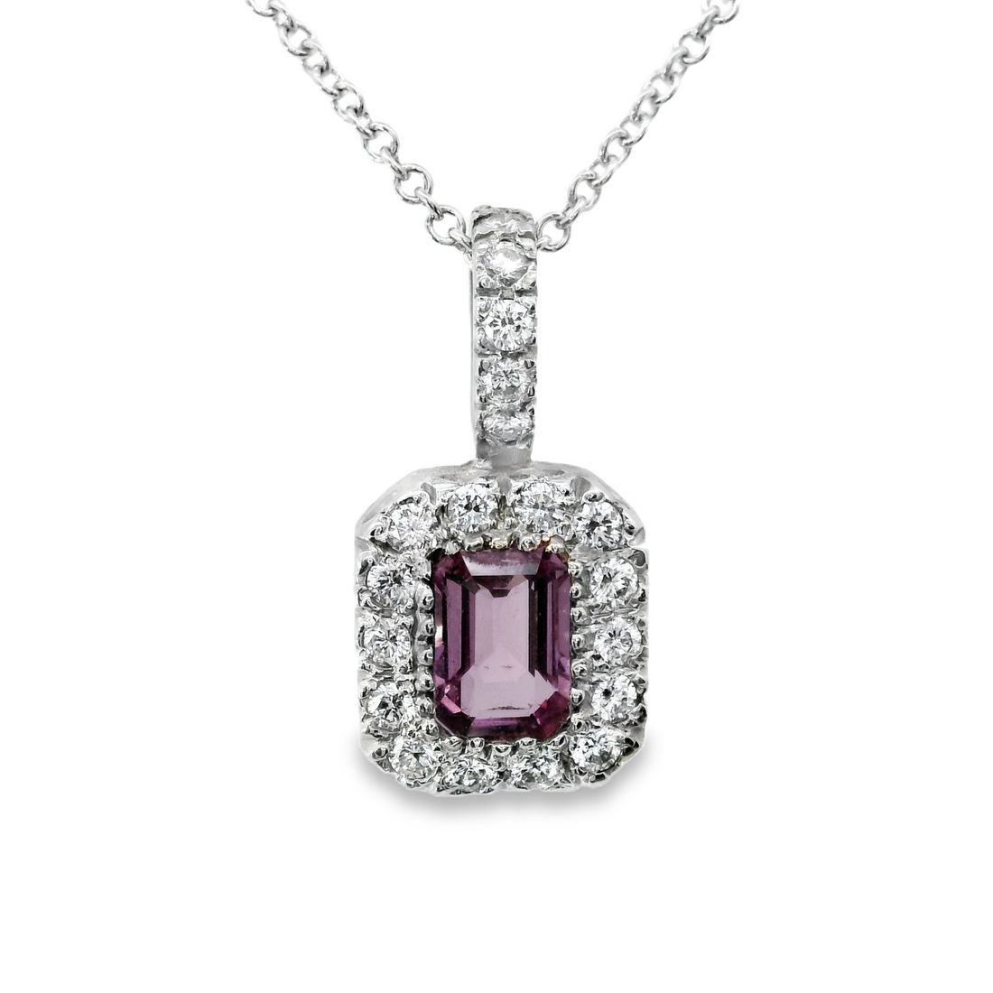 14kt White Gold Natural Diamonds And Natural Sapphire Pendant (0.99ct)