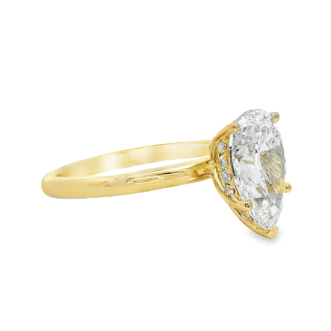 18kt Yellow Gold Lab-Grown Pear and Natural Round Diamond Hidden Halo Engagement Ring (2.09ct)