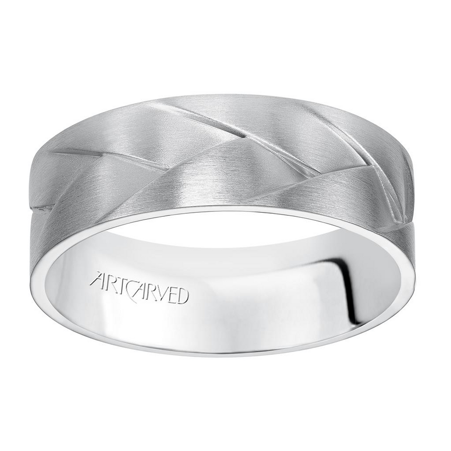 Artcarved 14kt White Gold 7mm Interwoven Design Satin Finish Wedding Band