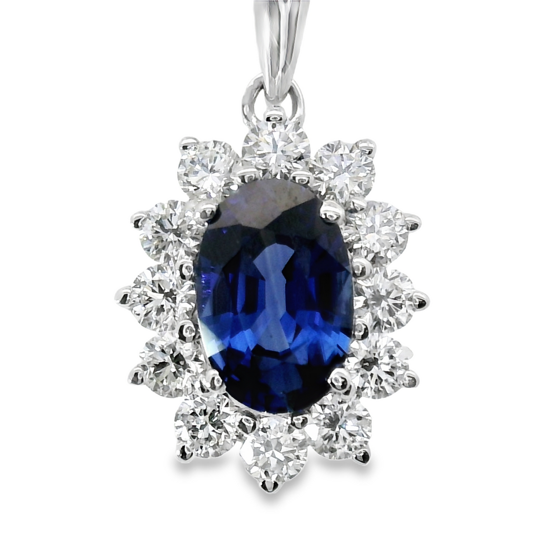 18kt White Gold Natural Sapphire And Natural Diamonds Pendant (0.78ct)