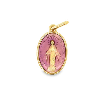 18K Yellow Gold Enamel Front Miraculous Medal Pendant (2.19g)