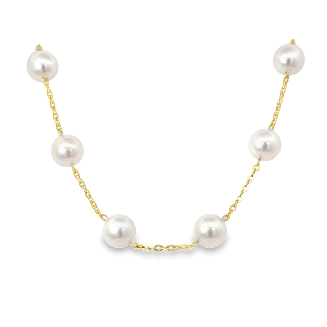 14K Yellow Gold 18" Tin Cup Pearl Necklace