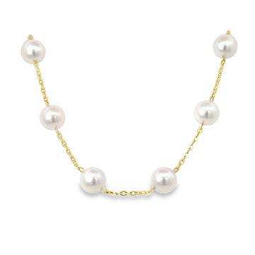 14K Yellow Gold 18" Tin Cup Pearl Necklace