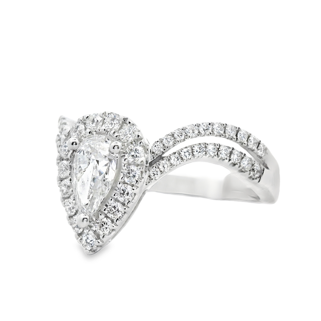 18kt White Gold Natural Pear Diamond Engagement Ring (.87ct)