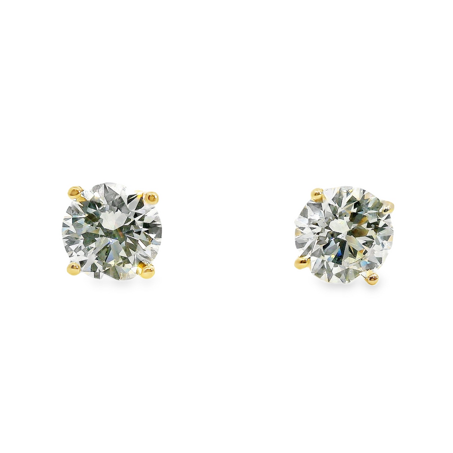 14kt Yellow Gold Lab-Grown Round Diamond Four-Prong Martini Style Stud Earrings (3.01ct)