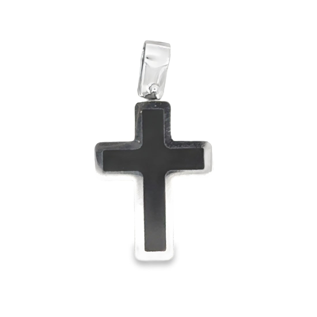 18K White Gold With Onyx Inlay Cross Pendant (1.51g)