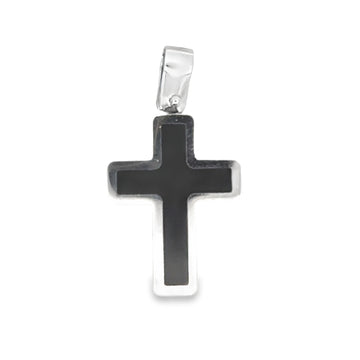 18kt White Gold Italian Made Cross Pendant With Onyx Inlay (1.51g)