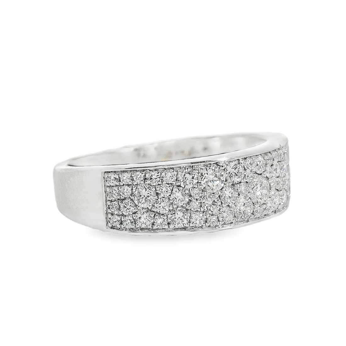 18kt White Gold Natural Round Diamond Pavé Wedding Ring (.70ct)