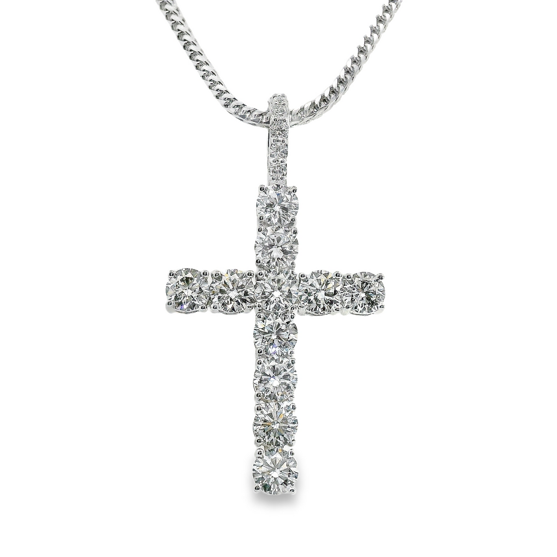 14kt White Gold Lab-Grown Round Diamond Cross Pendant w/18" Franco Chain (2.87ct)