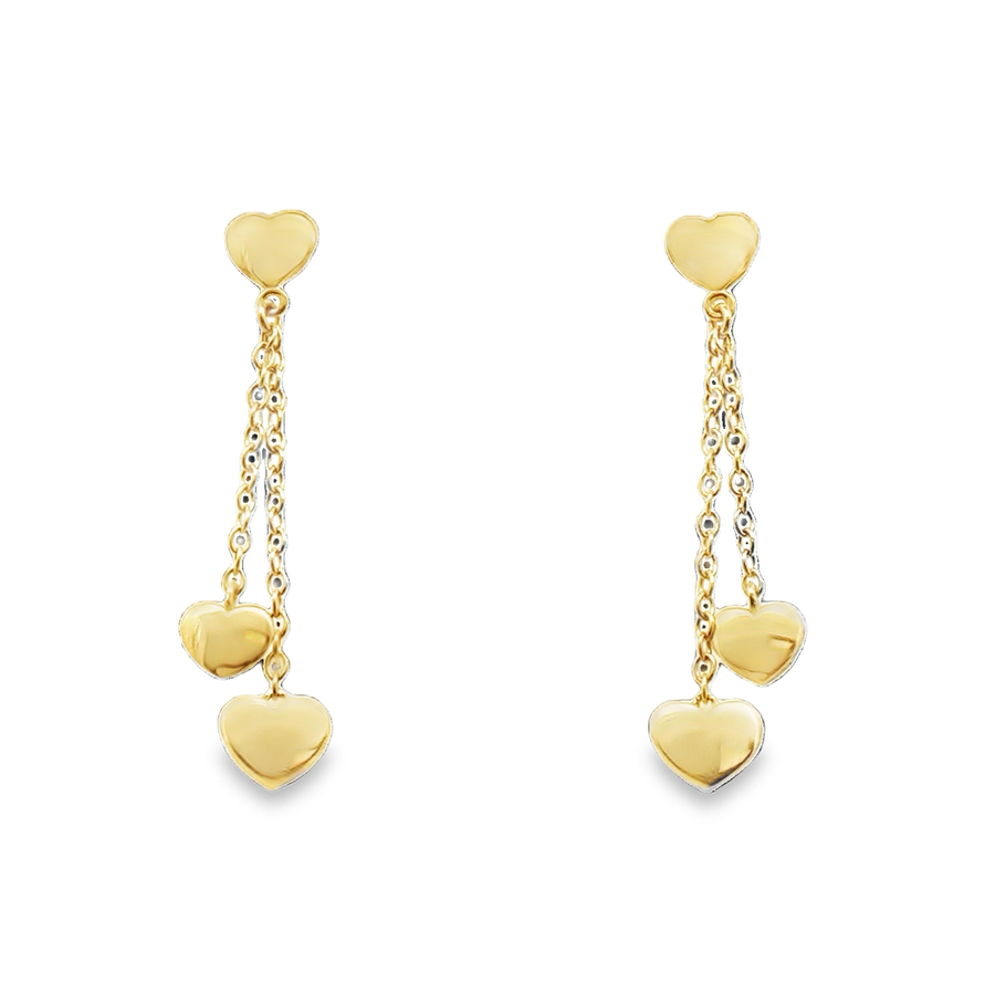 18kt Yellow Gold Italian Made Heart Drop Earrings (2.96g)