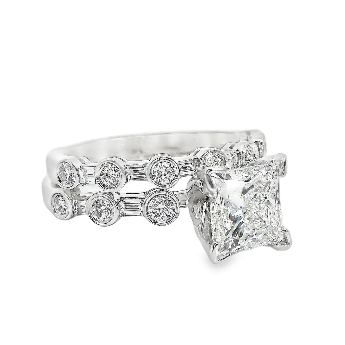 18kt White Gold Lab-Grown Princess Diamond and Natural Diamond Wedding Ring Set (2.92ct)