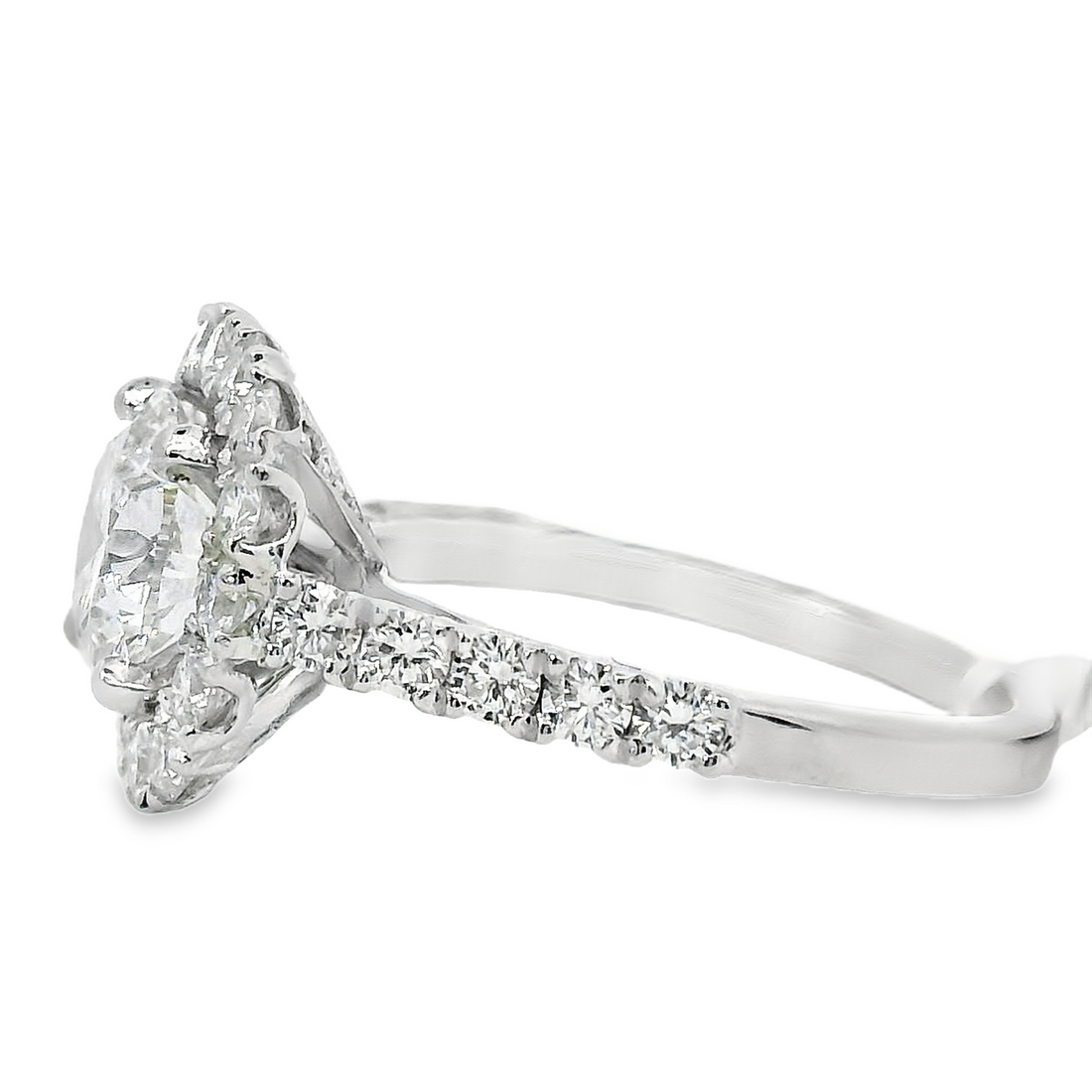 Platinum Lab-Grown Round Diamond Halo Engagement Ring (2.45ct)