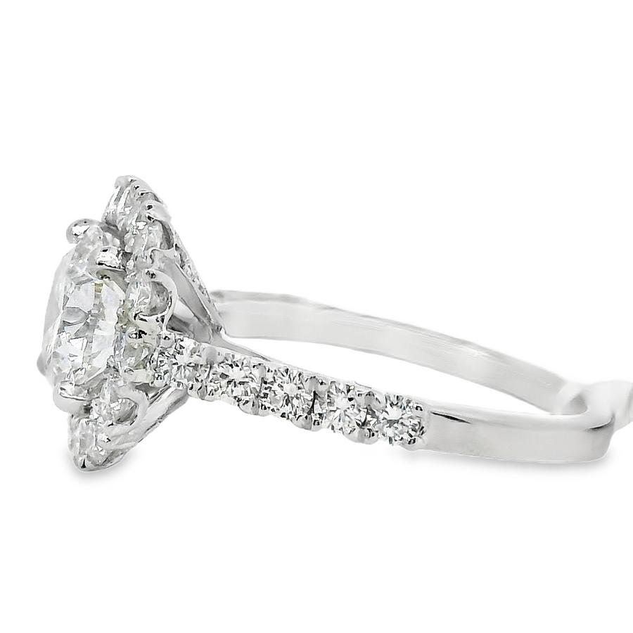 Platinum Lab-Grown Round Diamond Halo Engagement Ring (2.45ct)