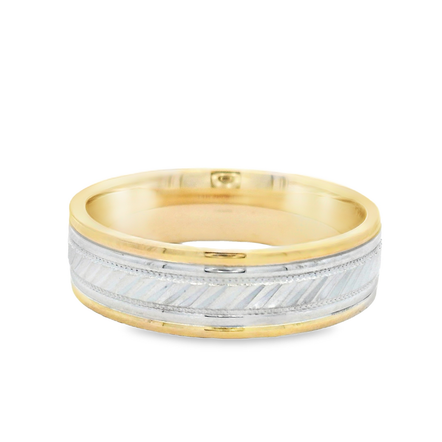 Artcarved 14kt Two-Tone 6mm Diagonal Engraved Design Wedding Band