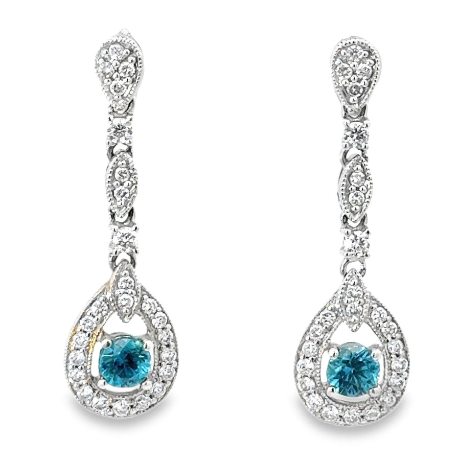 18kt White Gold Diamond and Blue Zircon Earrings (1.27ct)